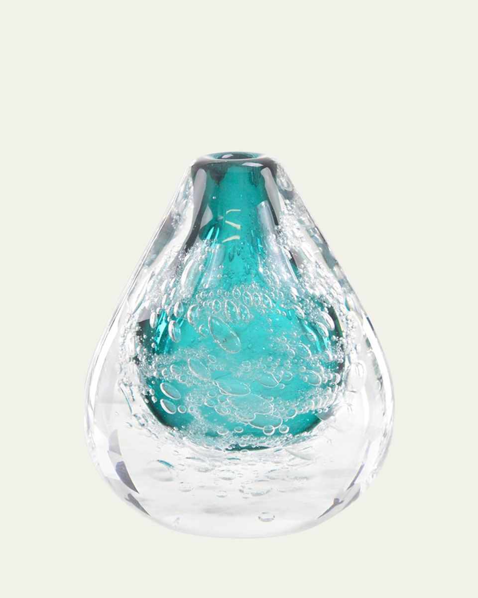 Azure Art Glass Vase with Bubbles